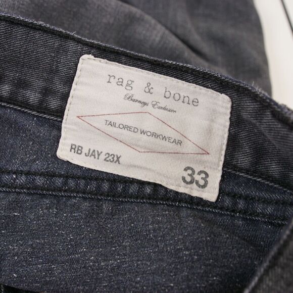 Rag & Bone RB 23X Jay Skinny Worn Rock Distressed Black Slub Jeans Mens Sz 33 - Picture 11 of 15